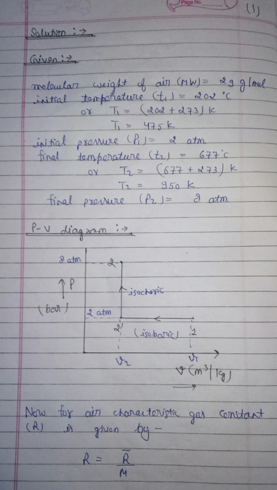 (1) Saluti دامون 0X melamlar weight of air (MW) = 2g glinal initial temperature (tj = 200 °C T = (202 + 273k T = 475k intial
