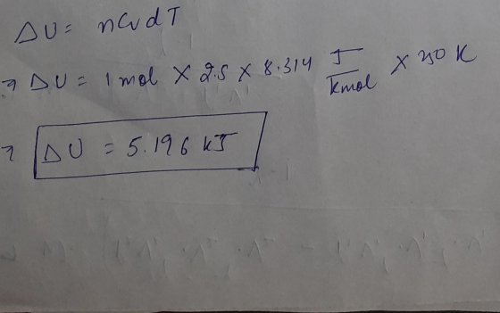 DU= 1 mol x 25 x 8,314 T AU= nadT kmal X nok 7 TOU = 5.196 KT