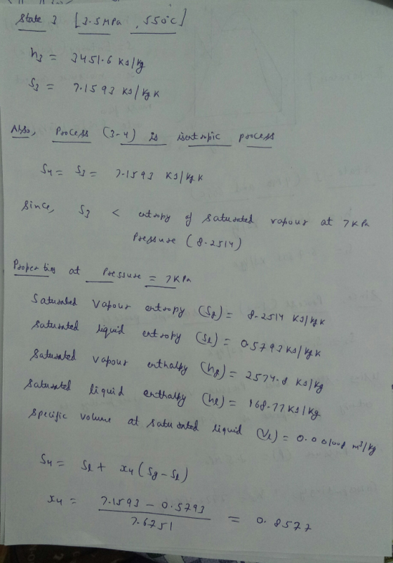 State & L. SMPa, ssoc! mg = 3451-6 kJ/kg Sp = 2.1593 kJ/kg K Also, Process (3-4) is sent upic process Sa-So = 21592 KJ / KK s