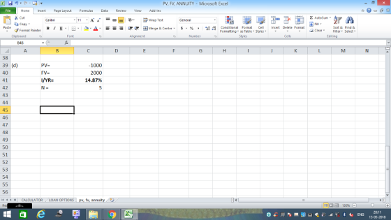 PV, FV, ANNUITY Microsoft Excel Home nert Page Layout Formulas Data Review View dd-Ins s Cut ta copy. Σ AutoSum ー E ゴWrap