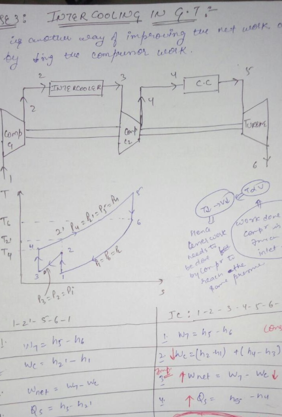 88 3: INTER COOLING IN G.TR ug another alay of improving the net wolk by dog the comprenor work. INTERCOOLER S ROOLER & Sce J