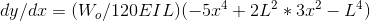 dy/dx=(W_{o}/120EIL)(-5x^4+2L^2*3x^2-L^4)