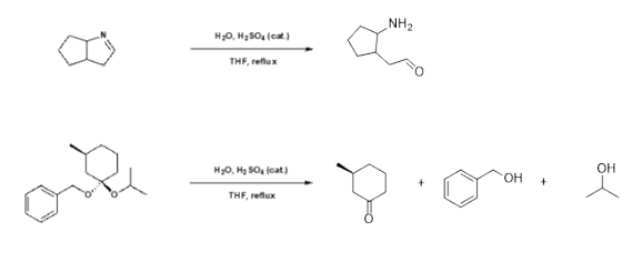 H70, H950. (cat.) THF, reflux H2O, H2SO4 (cat) on the pics OH + en THF, reflux