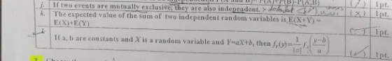 I 1f two events arerntítuall kThe expected value of the sum of two independent random variables is E(X+Y) exclusive-they-realsoindependent.>,JeEJLF pt. Apt EXHEY If a, b are constants and X is a random variable and YeaX+b, then