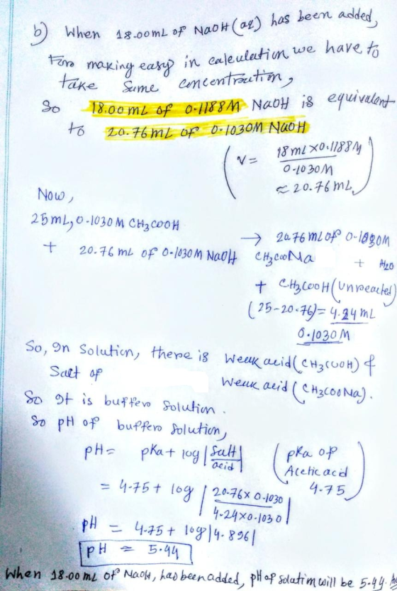 b Foro making easy So When 18.00mL of NaOH(aq) has been added, making easy in cale uletim we have to take Sume concentration,