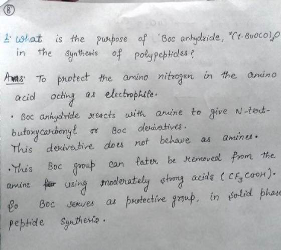 1 What is the purpose of Boc anhydxide, Ct-Buoco), in the synthesis of polypeptides? Amas To protect the amino nitrogen in
