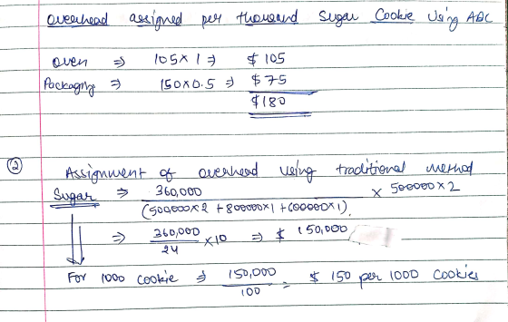 overhead assigned per thow and sugar Cookie Using AAC oven Packaging ㅋ 105x 1 $105 15080.5 = $75 $180 2 overhead using tradit