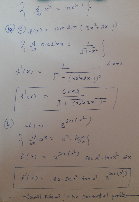 در d 23 nxn-1 dx 6 f(x) are sim (3x² + 2x-1) z a are sine 1-22 6x+2 *(x) IT- (30+2x-1)? 6272 f(x) J 1-(3x²+2x-1)2 6 h (n) =