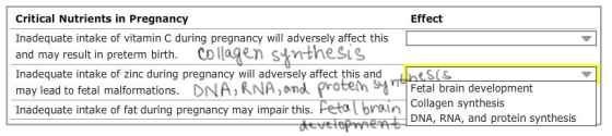 Critical Nutrients in Pregnancy Effect Inadequate intake of vitamin C during pregnancy will adversely affect this and may res