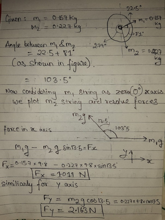 22-5 Ciuen 15a kg M O5 m-0-157 M20:221 kg Angle betuean m&m2 22.5t 81 2790 m2 0027 Cos shoun in fiqura) 103 5 Now consi dohin