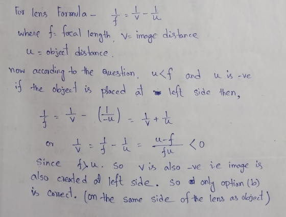 u f if the For lens formula - whene fi focal length v image distance u= object distance now according to the question, ucf an
