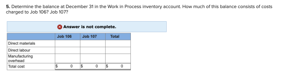 5. Determine the balance at December 31 in the Work in Process inventory account. How much of this balance consists of costs