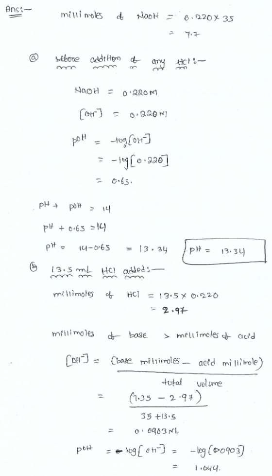 Ans 0 65 065) p13.3) 13-5mL HC, added s-_ tota volume 7-35-2 .94 35七13-5