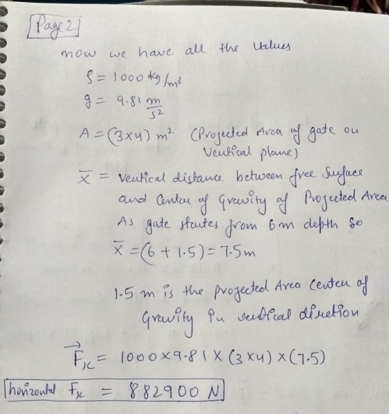 S2 Page 2 now we have all the values = 1000 kg kom 9 = 9.81 m A = (3x4) m² (Projected Area och gate ou I veutical plane) x =