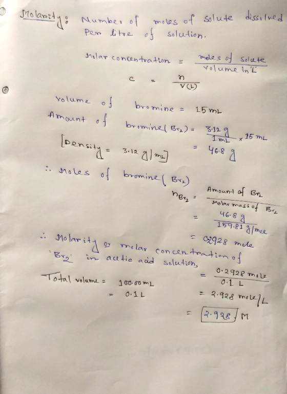 mo les of Solute diss lved oSolution Number 0 Per tre 0 Solute NOlume in L mole s nolar concen tratton V Yolume o bromine 15