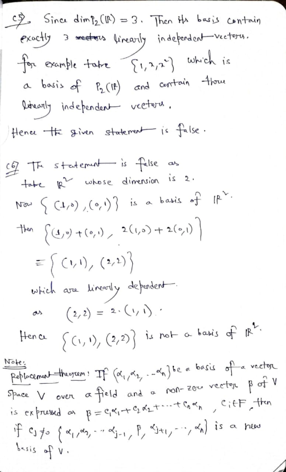 which is c? Since dim P (IR) = 3. Then its basis contain exactly 3 veeteris linearly independ cat-vectoren. for example torre