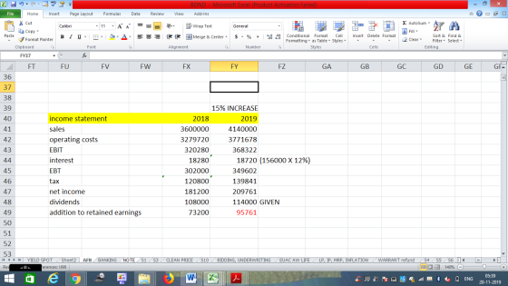 BOND - Microsoft Excel (Product Activation Failed) Add-Ins File Home Insert Page Layout Formulas Data Review View - 2x % Cut