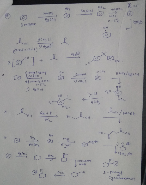 Pin NOL NaNO2 Sn/ac O SONH bosch HCO 0-500 17% Benzene lo 1 CH₂ Li (acericacid) 3 H30 H3O LHO OH. 017 OCH3 Naoh HNO3 H2SO4 1)