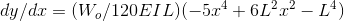 dy/dx=(W_{o}/120EIL)(-5x^4+6L^2x^2-L^4)