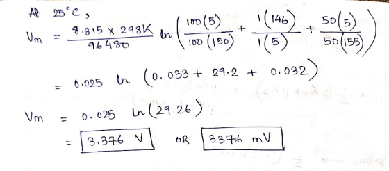 AR 25°C, V 500 96480 = 3 3 15 x 218K .( 10p(5) . (146) 96480mn 1 100 (150) = 0.025 in (0.033 + 29.2 + 0.032) = 0.025 in (29.2