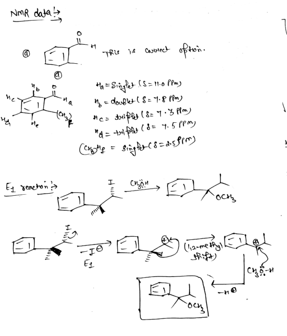 NMR data - This is correct option: - Ha Ha=Singlet. (S = 11.0 ppm) Hy = doublet (8= 4.8 ppm) Heu triftes (8= 4.3 Penny He *d