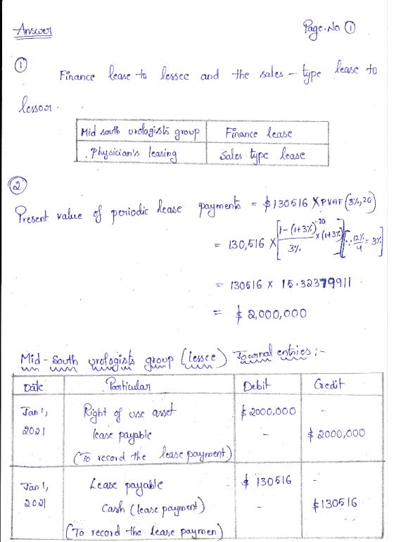 Answer Page, no 0 ♡ Finance lease to lesses and the sales -- type lease fo Lesso 91. Mid south urologists group | 1. Physicia