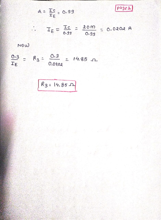 page 2) da De = 0,99 . IE = loa = 20m - 0.0202 A 0,99 0,99 Now . R3 = 0.3 2 0.0202 - 14.85 12 R3 = 14.852