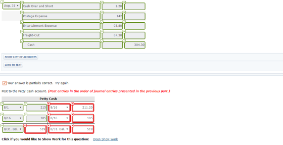 Taug. 31 vcash over and short 1 1.2014 1.20 Postage Expense 142|| Entertainment Expense 93.80 i T 93.80 67.30 Freight-Out L C