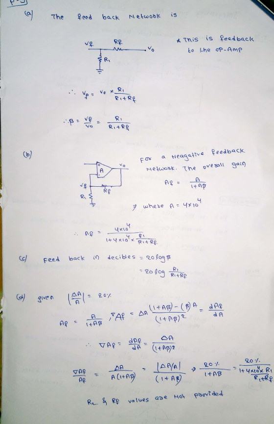 The eed back Netwoslc is K This is Reedback Rp Fo a Hetive Peedback. eç 4 (c/ Feedback in decibles=20109阝 R, (g) given 스 20