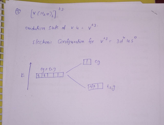 TO [V CH420),7 * Oxidation State of vy = y +3. Electronic configuration for 1+3 = 32 uso neg egtig Toto 1 tzg