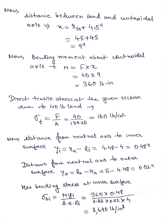 Now, distance between load and controidal M= 4G+ 4.5 axis => = 4-5 +4.5 = qui Now, Bending axis moment about centroidal M =