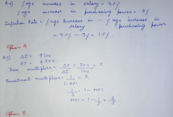 Coole salar A-2) lage increase in salary = 4.5% lage increase in purchasing power = 3%. Inflation Rate = fage Increase in – l