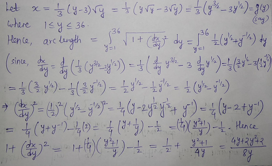 (say) Ky €36. .36 1+ y=1 he esh bet x = 1/3 (9-3) ry = + (y ry - 3 ry) = 1/3 (4² - 3ys) = gly) where Hence, are length (bez