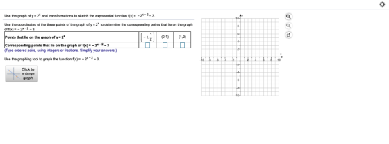Use the graph of y=2 and transformations to sketch the exponential function f(x)--2x-2-3. Use the coordinates of the tree po