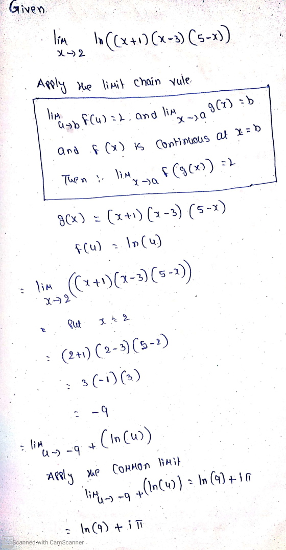 and f (x) is continuous at x=b Given lim l» ((x+1) (x-3) (5-x)) ~ 2 Apply the limit chain rule. g(0) :D lim aub f(u) =2, and