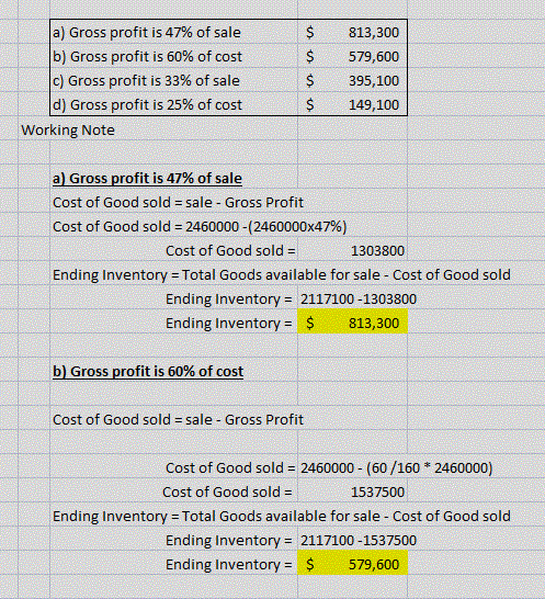 $ $ a) Gross profit is 47% of sale b) Gross profit is 60% of cost c) Gross profit is 33% of sale d) Gross profit is 25% of co