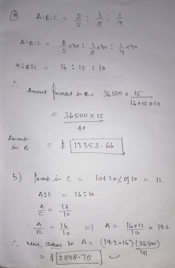 AiBiC = 3 olis olu 6/- ABic 2 x 40 : 3 x 40: I x40 AoBoc 16 : 15 & 10 - Amount founded in in B= 36500 x 15 16t15tlo 36500 x 1
