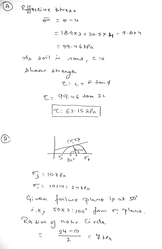 А Effective stress معين 11 = 18.9837 20.574-9.814 y =99.46 kPa Ap soil is sand, cao luear the Ahength cact 5 tond ?= 99.46 to