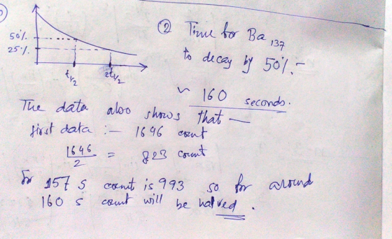o 50%. 25/ © Time for Ba to decay by 50%- 137 kyn ~ 160 seconds. also shows that The data also first data : 1696 cont 1646 fo