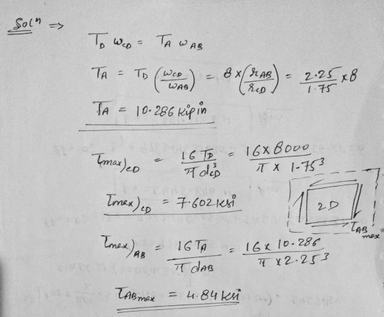 Soln To was= TAWAB TA - To co ) - 8 X TA = 10.286 kipin (ro) - 2.25 x 8 16- = 16x6000 TX 1.753 smarleo - dis Timex) = 7.602 k