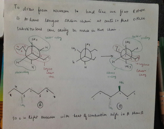 Rotate of ofluu o draw from neumem to bond line we fint it to home longent carbon chain at anti so that substitutent can easi
