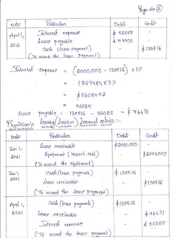 Page No ③ l Credit Date Particular Interest expense Lease payable Cash Clease payment) cho record the lease payment) Debit .