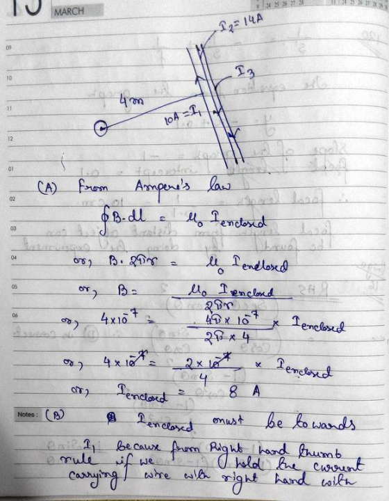 34 35 36 37 MARCH 12= 14 A 09 10 I3 Luu 4m 11 10A = 1 to 12 01 02 B. dl 03 lui tgorta (A) from Amperes law l Fenclosed houd