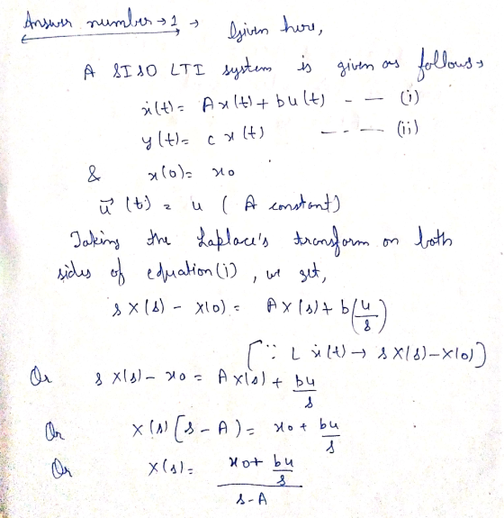 Answer number 2 Given here, A SI LO LT I system is given as follows silt) Axe (++bult) -- 0 y (ta cults . (;) & alo)= no ŭ (t