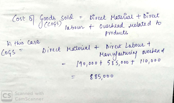 Cost of In this case Cogs & Goods sold = Direct Material + Direct ? labour & overhead Melated to produits Direct Material & D