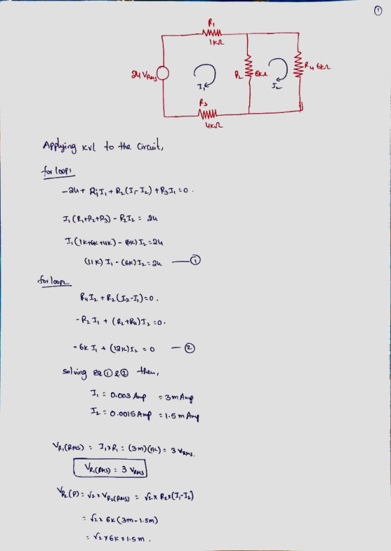 R. www ТЕЛ Ruoka 24 Vrus! Roka www Rs www UK Applying Kul to the circuit, for loops -Qu+ R; I, + R, (I, IL) + R₂ I, 20 I CR,A