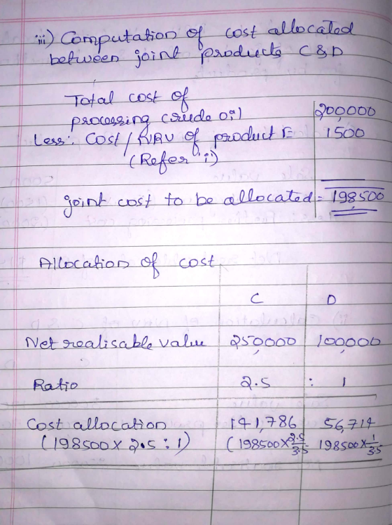 ) Computation of cost allocated between joint products C&D 200000 Total cost of processing criede o Less Cost/ furu of produc