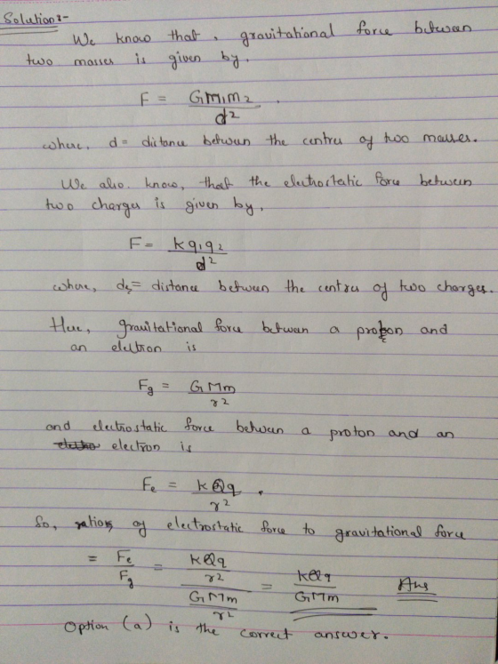 force between Solutions- We two know that gravitahonal is given by, masses Gmim2 where, d = distance betwon the centres of tw