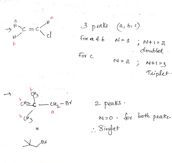 3 peaks (a, b, c) LC сус for afb N=1 ; Ntiza · doublet. for a N. za ; n+1=3 A Teiplet CH be - CH2 - Br a 2 peaks. Nooo for bo