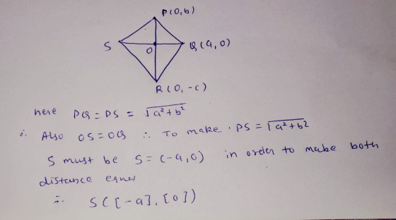 P10,6) 814,0) RIO, -c) heie PS =PS = j a?t b? %3D Also To makePS = Tq²+62 %3D both S= (-4,0) in orden to make S must be dist
